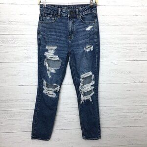 American Eagle Women's Mom Jeans High Rise Distressed size 2 inseam 27"